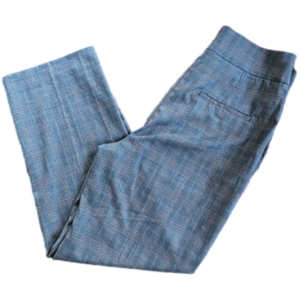 Zara Gray & Red Plaid Wide Leg Trousers Pants-Size Medium